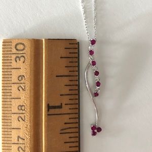14K white gold diamond and ruby or garnet necklace